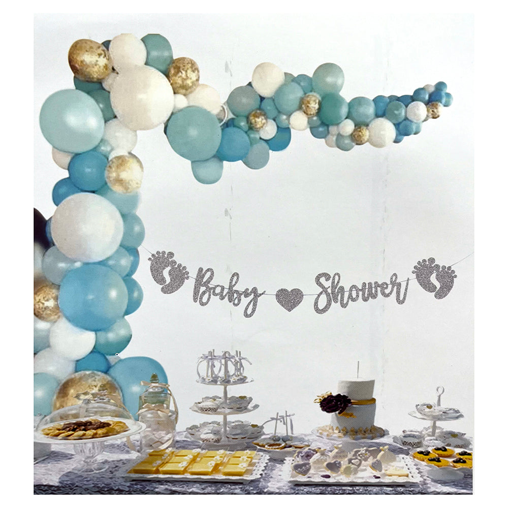 Baby Shower Foot Print Glitter Banner-funzoop-thepartyshop