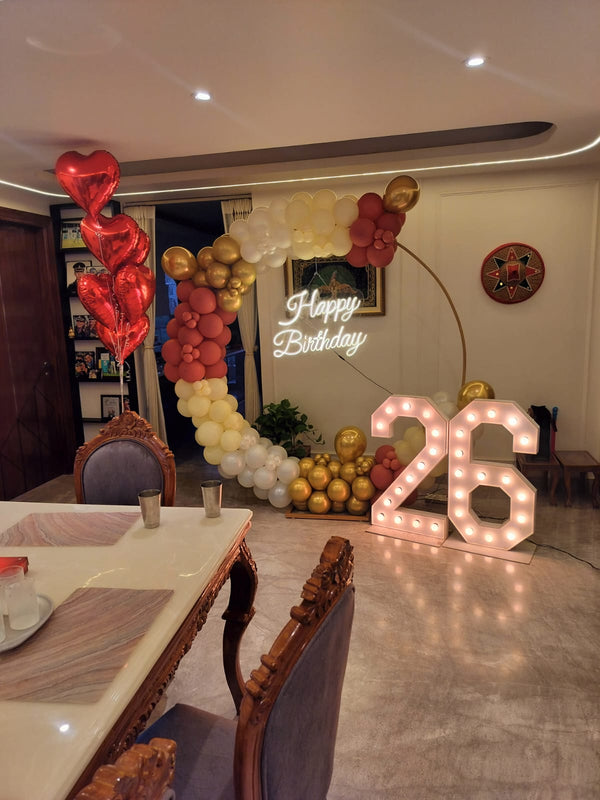 Birthday Balloon Decoration in Red and White