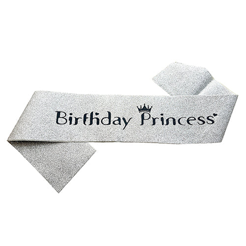 Birthday Princess Glitter Sash, Silver
