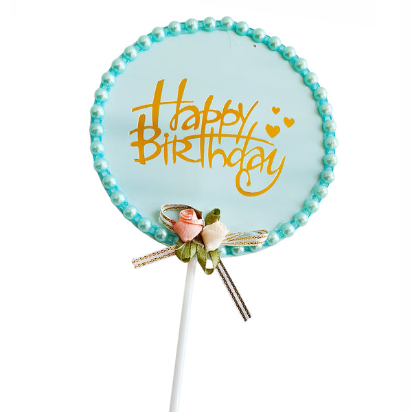 Gold Beaded Acrylic Happy Birthday Cake Topper