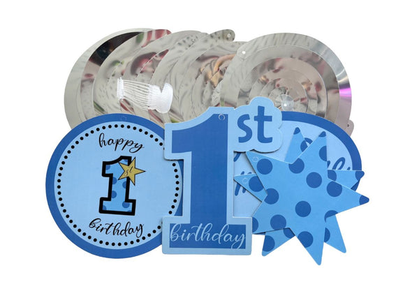 Blue first birthday swirl decoration cut-outs