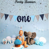 Blue ONE birthday banner shown in its packaging