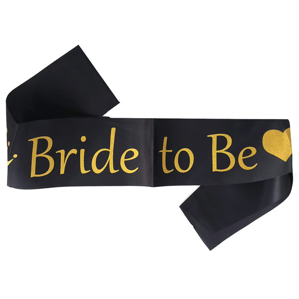 Bride to Be Black Satin Sash with Gold Print