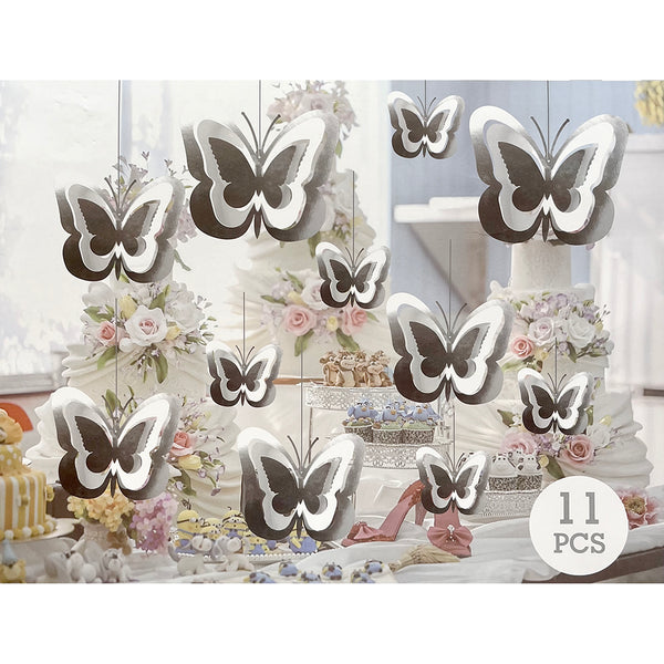 Silver butterfly hanging swirls