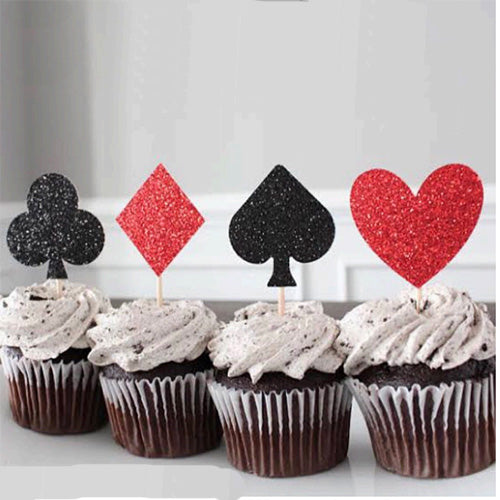Casino and poker-themed paper cupcake toppers
