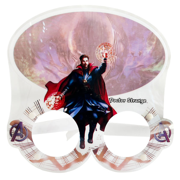 Doctor Strange themed plastic party goggles in a children's novelty style, providing a superhero character accessory for birthday portraits and themed photographs.