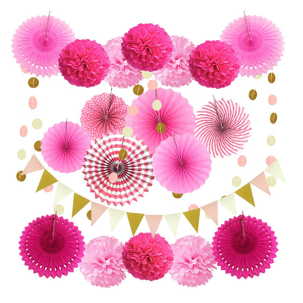 Fiesta Party Hanging Fans Decoration Set, Assorted, Pink sold by Funzoop - The Party Shop