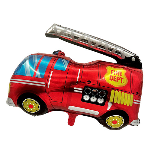 Fire Engine Shaped Foil Balloon shown as a product reference for vehicle-themed birthdays and children’s celebrations and a coordinated party display.