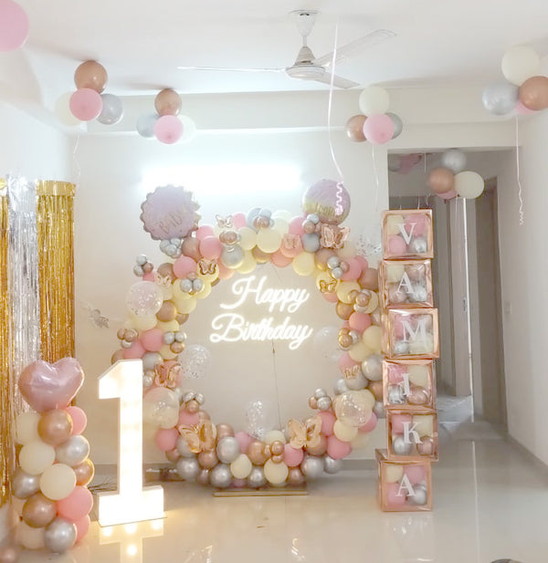 First Birthday Balloon Arch & Marquee Decor