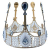 Silver full-circle plastic pageant crown with ornate decorative detailing, providing a royal-style headpiece for costume portraits and stage-photo preparations.