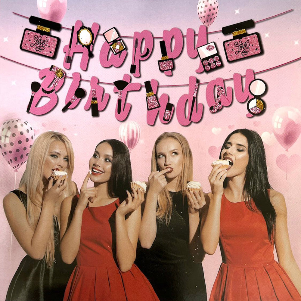 Girls' Makeup Kit Paper Happy Birthday Wall Banner