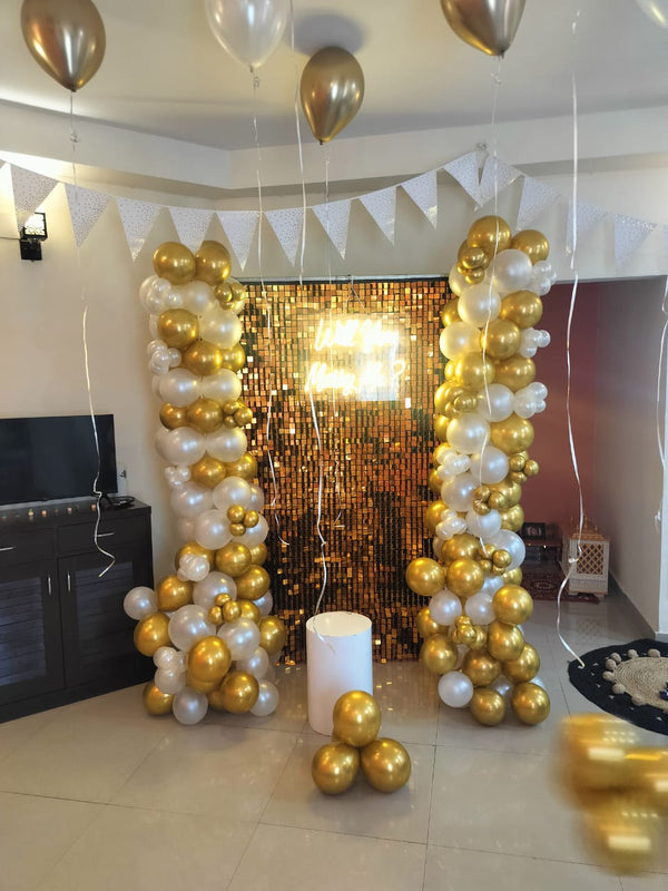 Gold & White Birthday Sequin Backdrop Decor