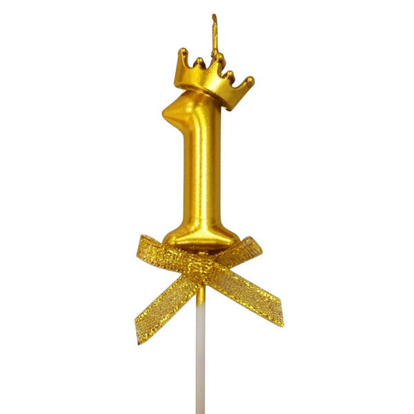 Gold Crown Wax Number Cake Candle, digit 1