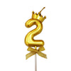Gold Crown Wax Number Cake Candle, digit 2