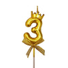 Gold Crown Wax Number Cake Candle, digit 3
