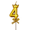 Gold Crown Wax Number Cake Candle, digit 4