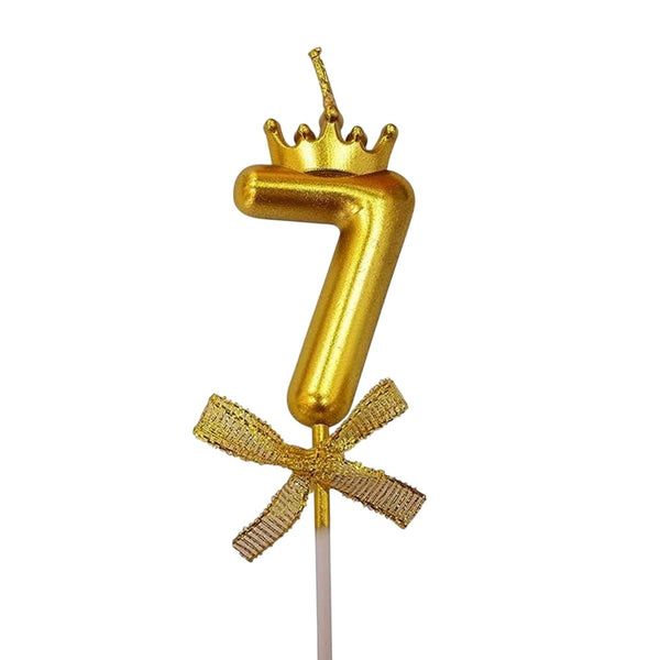 Gold Crown Wax Number Cake Candle, digit 7