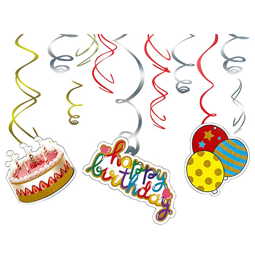 Happy Birthday hanging swirl decoration set