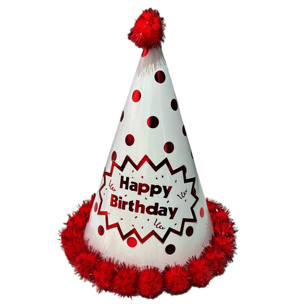 Happy Birthday Polka Dot Paper Pom Pom Party Cap, 1 Pc
