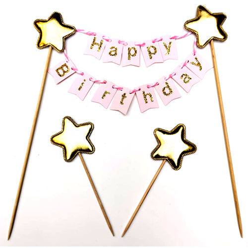 Stars Flag Buntings Cake Topper Kit PINK - FUNZOOP