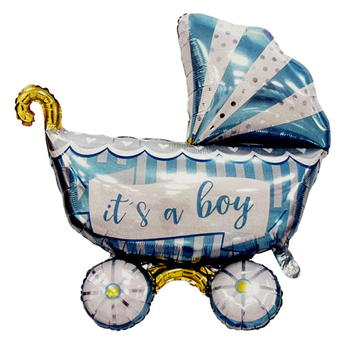 It's A Boy Pram Foil Balloon- Blue shown as a product reference for baby showers, welcome-baby occasions and family celebrations and a coordinated party display.
