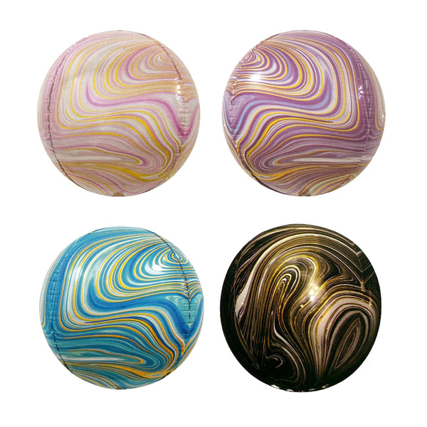 Marble Print 4D Foil Balloon shown as a product reference for themed parties and celebration displays, with its themed design visible.