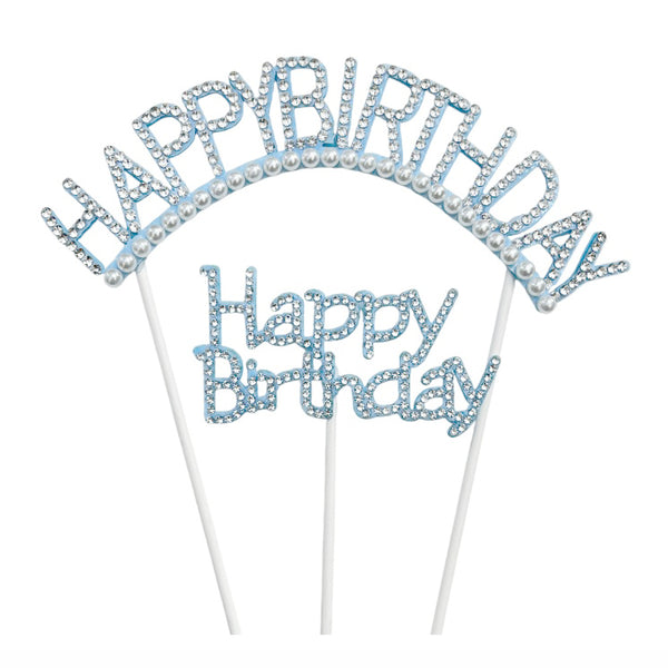 Marble Print Happy Birthday Cake Topper Set, Blue