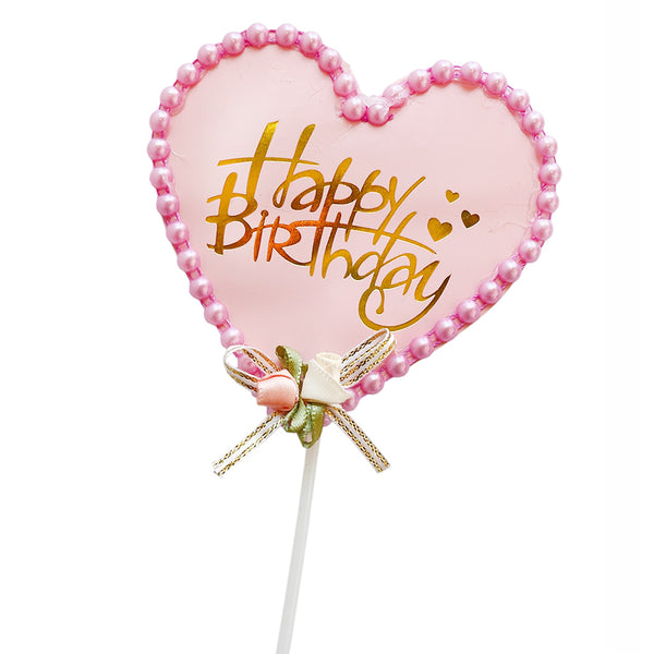 Gold Beaded Acrylic Happy Birthday Cake Topper