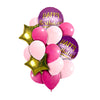 Happy Birthday Symphony 16 Pcs Balloons Bouquet Set - Pink shown for a themed celebration table and party photo display