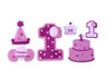 Pink first birthday number 1, cake and hat paper cut-outs