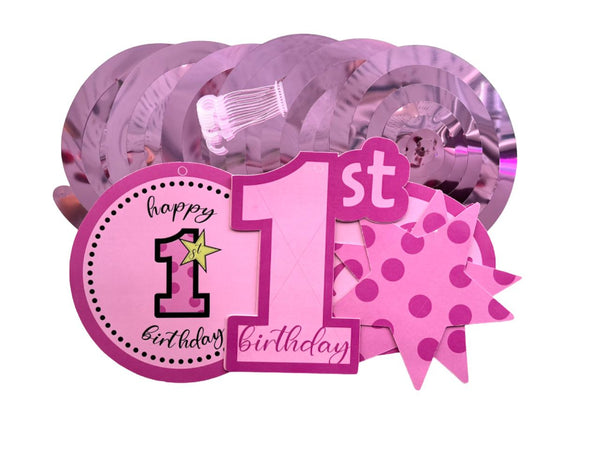 Pink first birthday swirl decoration cut-outs