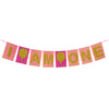 Pink I Am One first birthday banner with gold balloon designs