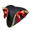 Black fabric pirate captain hat with a matte finish, showing the costume headwear shape for adventure-themed parties and fancy-dress portraits.