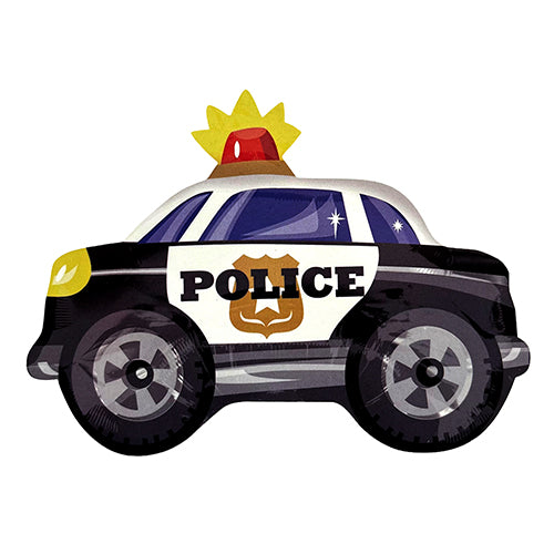 Police Car Shaped Foil Balloon shown as a product reference for vehicle-themed birthdays and children’s celebrations and a coordinated party display.