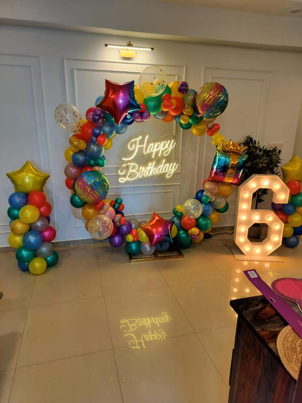 Rainbow Balloon Decoration for 6th Birthday