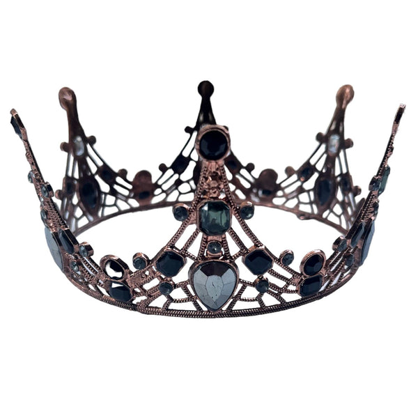 Rose gold plastic tiara crown with rhinestone embellishments and a metallic finish, providing a decorative head accessory for bridal and princess portraits.