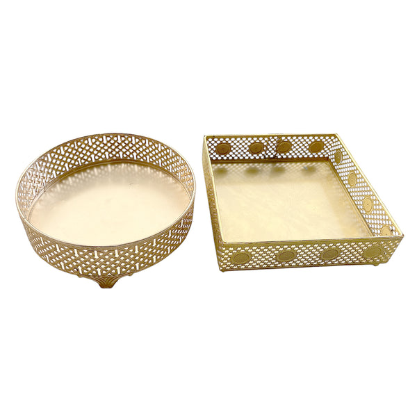 Round and Square Golden Metal Trays