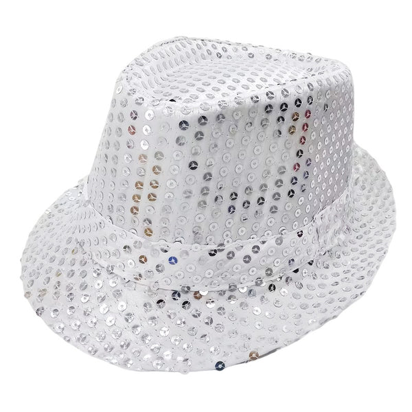 Silver sequin fabric-and-plastic party hat, presenting the decorative headwear surface of a single accessory in the selected colour variant.