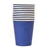 Blue solid-colour paper party cups, showing the plain colour design of the selected ten-piece pack for a coordinated celebration table.