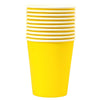 Yellow solid-colour paper party cups, showing the plain colour design of the selected ten-piece pack for a coordinated celebration table.