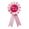 Team Groom Pink Satin Rosette Wedding Badge, 1 Pc