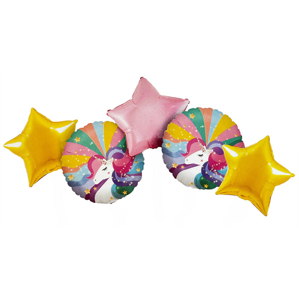 Unicorn Foil Balloon Set shown as a product reference for unicorn birthdays and fantasy celebrations and a coordinated party display.