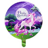 Unicorn Happy Birthday Foil Balloon, Purple, 18 Inch shown as a product reference for birthday celebrations, with its themed design visible.