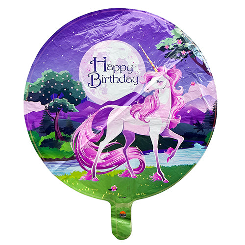 Unicorn Happy Birthday Foil Balloon, Purple, 18 Inch shown as a product reference for birthday celebrations, with its themed design visible.