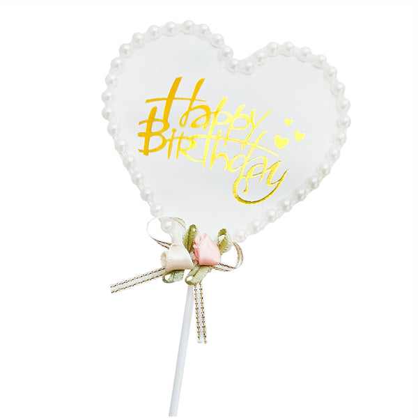 Gold Beaded Acrylic Happy Birthday Cake Topper