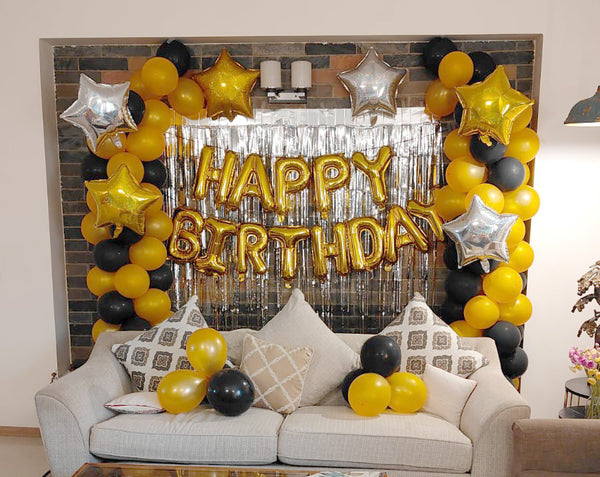 Yellow & Silver Birthday Balloon Wall Decor
