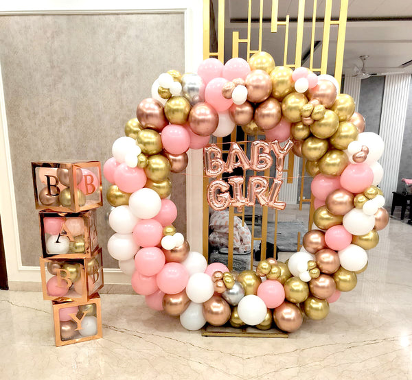 Baby Arrival with Balloon Arch and Box Cubes