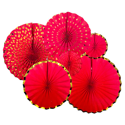 Glitter paper fans party decoration set with assorted hanging fan designs sold by Funzoop - The Party Shop