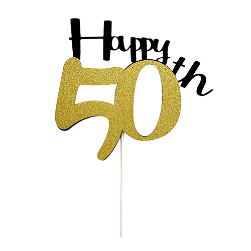 50th Birthday Glitter Paper Cake Topper, Gold
