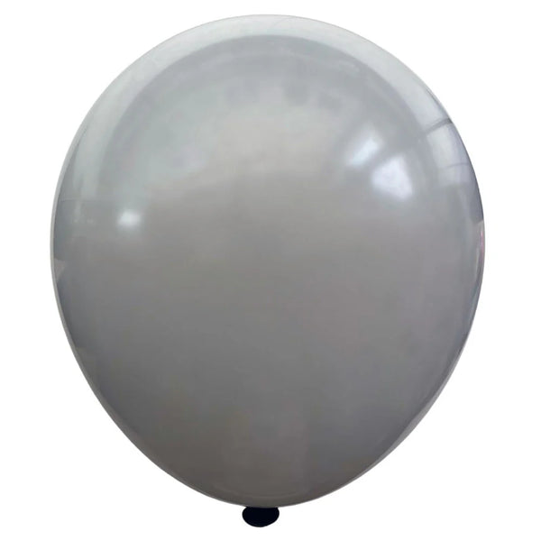 Product view of standard grey latex balloons, showing the listed colour and finish for twelve-inch party backdrop groups and celebration decorations.